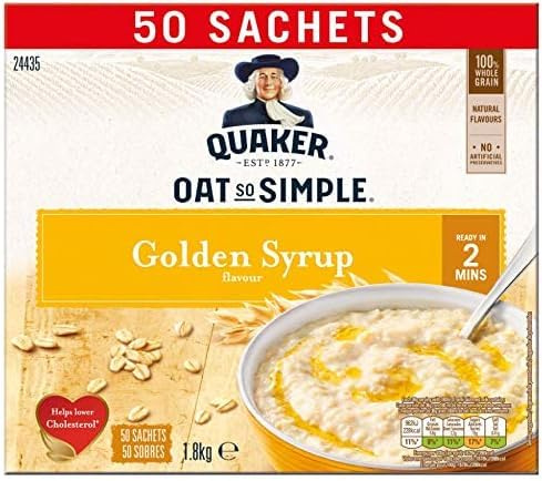 Quaker Oat So Simple Golden Syrup Porridge Sachets, 50 Pack, 1.8kg, Ready in 2 Minutes, Heart Healthy Breakfast
