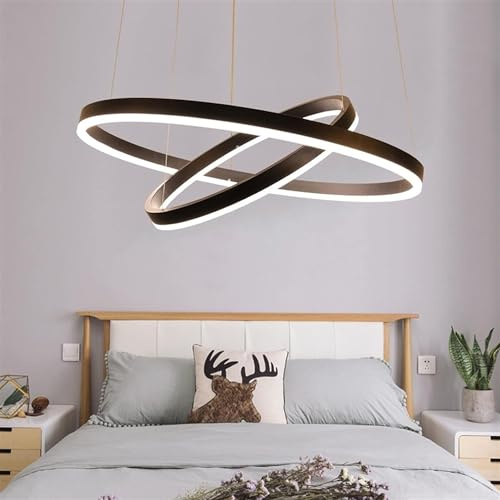 Lámpara colgante moderna con anillo redondo LED, lámpara lineal ajustable, suspendida Compatible with sala de estar, restaurante, iluminación techo, color negro,Lujo
