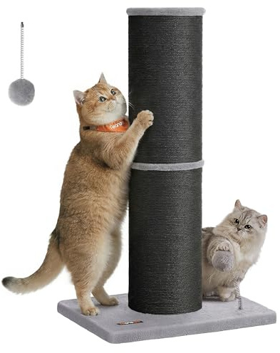 Feandrea Kratzbaum, Kratzsäule XL, 85 cm hoch Kratzstamm, 17cm Dicker Stamm | Katzenbaum für mittelgroße und große Katzen, Sisalstamm, mit Plüschball und Glocke, schwarz, CLAWFY Kollektion PCA042B101
