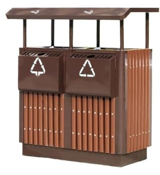 RYUQW3RE Cubo de basura para exterior con tapa Contenedor de basura doble de plástico, madera y metal, for exteriores, áreas públicas y comerciales.
