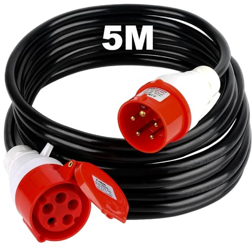 TEOV CEE Verlängerungskabel 5M, IP44 5G 2,5mm² Starkstromkabel Gummi, 400V 16A CEE Starkstromkabel für Baustellen Gewerbe Außenbereich Landwirtschaft