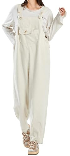Shuade Tuta premaman elastica regolabile in tessuto foderato in pile con cinghie di sicurezza, salopette termiche per maternità con tasche, Beige, XL