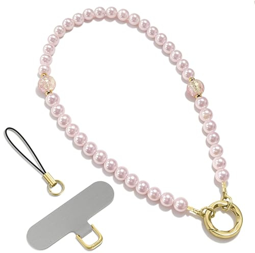 SURPHY Laccio per Cellulare Universale,Catena Telefono,Cordino per Cellulare,Laccetto per Chiavi Corto,Bracciale Polso Donna,Cinturino da Polso,per Portafogli,Portachiavi,Perle Rosa