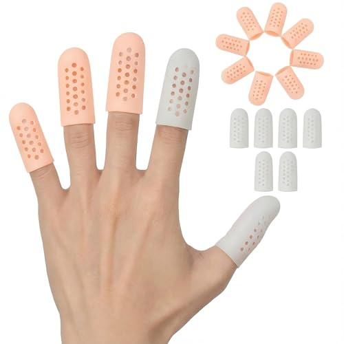 Hasny 14 Stück Fingerlinge Gel - Silikon Fingerschutz & Fingerkuppenschutz, Atmungsaktive Fingerhüllen mit Loch für rissige Haut, Handekzem, Arthritis & Blasen - Ideal als Fingerschutz bei Verletzung