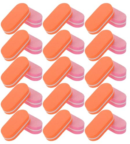 EXCEART 100 Mini Pulidores de Uñas de Esponja Desechables de Doble Cara, Accesorios Suaves para Manicura y Pedicura en Salón, Diseño Naranja y Rosa