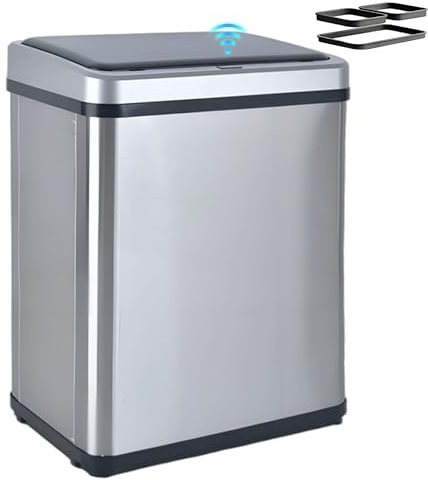 MinteVolt Sensor Mülleimer 30L – Automatik Abfalleimer Küche mit Deckel, Edelstahl, geruchsminimierend, für Büro Wohnzimmer Badezimmer, 35,5x26x43,5cm Silber
