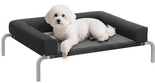 PawHut Elevated Dog Bed with Removable Bolsters 90L x 65W x 30H cm Black | Raised Dog Bed for Breeds, Portable Indoor & Outdoor Pet Cots with Raised Sides, Breathable Mesh, Chew-Resistant