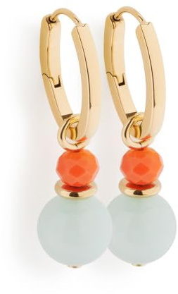 JEWELS BY LEONARDO örhängen Solera • 1 par kreoler av guldfärgat rostfritt stål • Fällbar kreol med avtagbar hängare • Orange glaspärla och blå kula • Smycken present för kvinnor • 026891