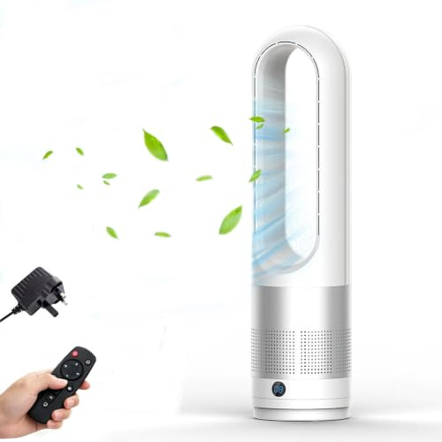 OEHUG Tower Fan Bladeless Silent,56cm Standing Fan with Remote,80° Oscillating Cooling Fan,8H Timer,Desk Cooling Standing Floor Fans for Room,Home,Office (Silvery)