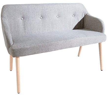 invicta INTERIOR Design Sitzbank Scandinavia hellgrau mit Armlehne Bank Buche Gestell im Retro Trend