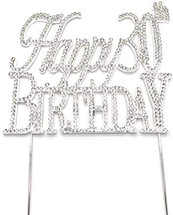 World of Sparkles Cake Toppers with Clear Diamante Rhinestones Diamonds and Silver Base for Adults Party, Happy 30th Birthday - 11.5cm Long, 1pc