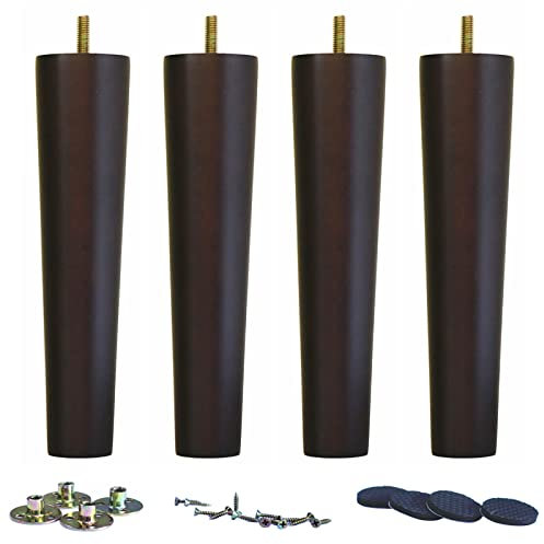 WEICHUAN Round Solid Wood Sofa Couch Chair Ottoman Loveseat Dresser Cabinet Bed Wooden Furniture Legs Replacement(10 Set of 4 Dark Brown)
