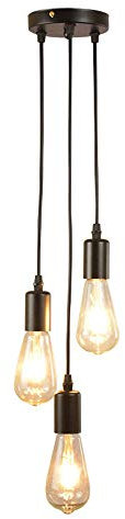 Lampadario Industriale Vintage, Luce Soffitto Vintage Retro Edison Plafoniera Retro E27 Portalampada Pendente Ferro Nero (Lampadina Non Inclusa,3 luci)