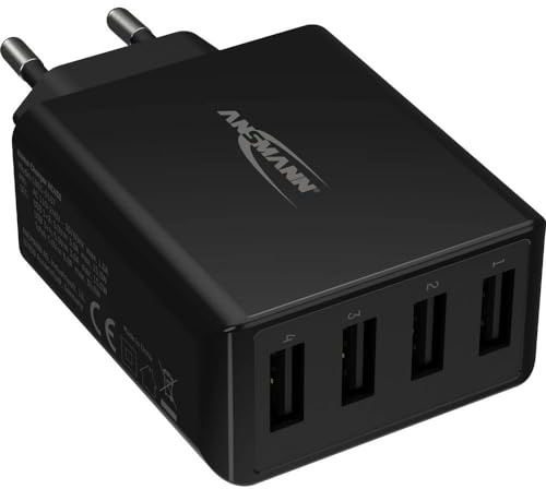ANSMANN Chargeur de téléphone HC430 (1 pce) – Chargeur rapide pour smartphone, tablette, powerbank, etc. – Chargeur iPhone, Samsung, Huawei à 4 ports USB-A – Noir