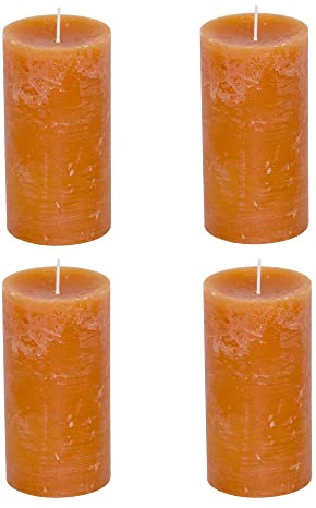 Stumpenkerzen Rustic 4er Set - Stumpenkerze, Blockkerze, Kerze, Adventskranz, Advent - Kein Ruß - Brenndauer: 60 Std. - viele Farben - 7x13 cm (Ginger)