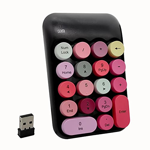 Seaciyan - Teclado digital inalámbrico, ergonómico, lindo, colorido, retro, mini teclado numérico portátil, teclado externo inalámbrico de 2,4 G para ordenador, ordenador portátil (negro rojo)