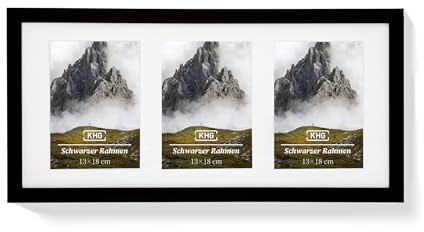 KHG Premium-Bilderrahmen 23x51 cm Schwarz, stabile Glasfront, hochwertiges Passepartout & MDF-Holzrahmen für Fotos, Poster, Zertifikate & Collagen