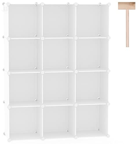 C&AHOME Kubförvaring organisatör, 12-kubhyllor enheter, garderobsskåp, gör-det-själv plast modulär bokhylla, perfekt för sovrum, vardagsrum, kontor, 93 cm L x 31,5 cm B x 122,8 cm H mjölkig UPCS12M