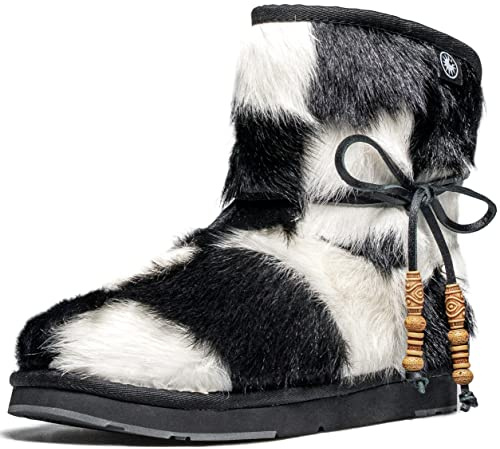 AU&MU AUMU Women's Classic Mini Sheepskin Winter Boot Fur Boot Black Size 11