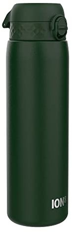 ION8 Lightweight 1 Litre Steel Water Bottle, Non-Insulated, Leak Proof, Easy to Open, Secure Lock, Dishwasher Safe, Flip Cover, Carry Handle, Ideal for Travel & Active Lifestyles, Dark Green