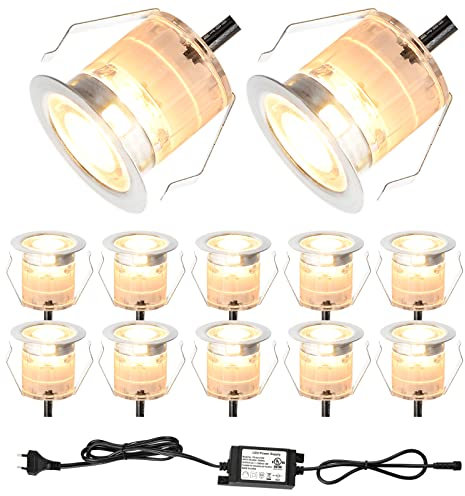 INDARUN Lampe au Sol Spot Encastrable 3000-3500K Blanc Chaud Extérieure étanche IP67 Ø30mm - éclairage pour terrasse, patio, chemin, mur, jardin, décoration(12 pièces)