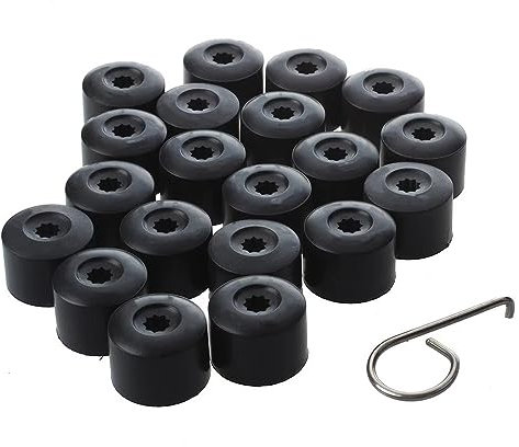 TCPENG 20 Pieces Wheel Nut Cap 17mm, Wheel Bolt Nut Caps Covers, Hexagonal Tire Nut Covers with Removal Tool Set for Cars, Black