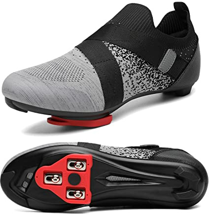 Unisex Cycling Shoes Compatible with Peloton Bike & SPD Indoor Road Riding Biking Bike Shoes with Delta Cleats Included for Men Women Grey M5.5