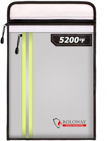 ROLOWAY Feuerfeste Dokumententasche (39,4 x 29,2 cm) mit 2 Taschen und 2,871 °C Aluminiumfolienschicht, feuerfeste Tasche für Dokumentensafe (Silber)