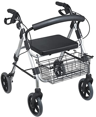 Rollatoren, robuster Rollator mit Sitz, Bremsen und Rückenlehne, zusammenklappbarer Aluminium-Rollator für Senioren für den Innen- und Außenbereich, Traglast 220 Pfund (Farbe: Silber) (Silbe