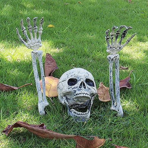 Alongen Halloween Deko Horror Skelett Schädel 3 Stück Totenkopf Deko Realistische Halloween Grausigkeit Skelett Dekoration für Garten Draußen Party Grabstein Hof Outdoor Dekoration