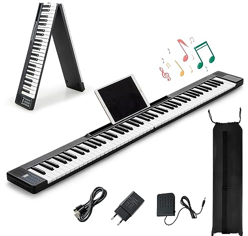 DREAMADE Faltbares 88 Tasten Digital Piano, E Piano mit 128 Töne & 128 Rhythmen, Elektronisches Keyboard mit MIDI & Bluetooth & Aufnahmefunktion, Klavier Tastatur mit Sustain Pedal (Schwarz)