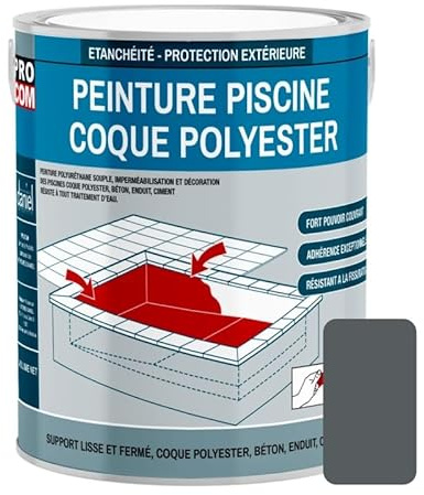 PRO COM Peinture piscine coque polyester et béton, peinture piscine polyuréthane étanche et souple 3 Kg