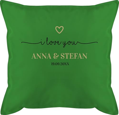 Kissen 50x50 - Ideen - I Love You mit Datum I Partner Geschenk I Geschenk Paare - 50 x 50 cm - Grün - Geschenke für Freundin partnerkisen Valentinstag Paar sofakissen päärchenkissen paarkisssen
