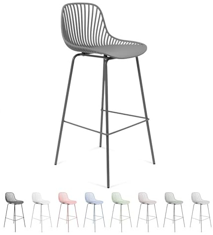 THE SECRET HOME - Taburete de Polipropileno y Metal - Alto. 103 cm x Largo. 48 cm x Ancho. 42 cm - Color Gris Oscuro - Asiento Extra para el Hogar - Ideal para Cocina (Modelo 1)