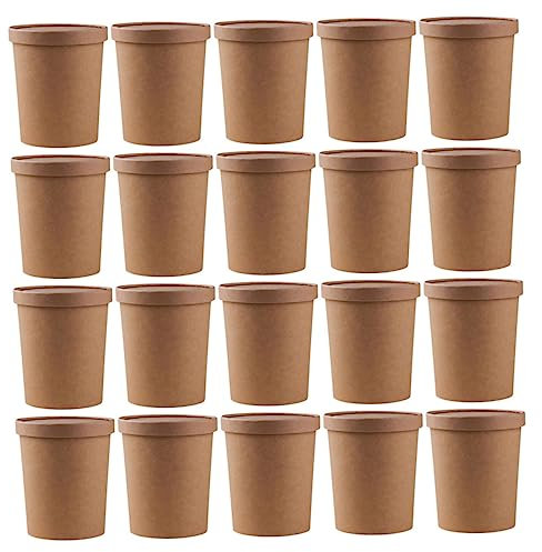 Gatuida 25 Sätze Oden-cup Espressotassen Kaffeebecher Eisbecher Einmalige Fast-food-boxen Boxen Zum Mitnehmen Suppeneimer Wasserdichte Pappbecher Rundes Papier Mit Deckel Kraftpapier
