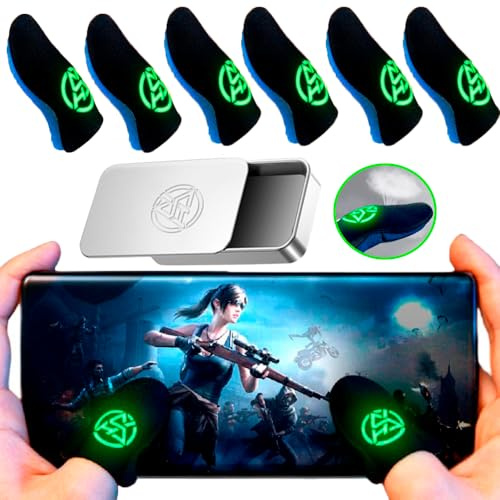 HYDROGELIX® 6 x Fluorescerande Fingerborgar Spel Glöd Mörker 4 års garanti Fingerskydd, Fingerskydd för Spel, Gaming Finger Sleeve, Gaming-handskar, Fingerskydd.