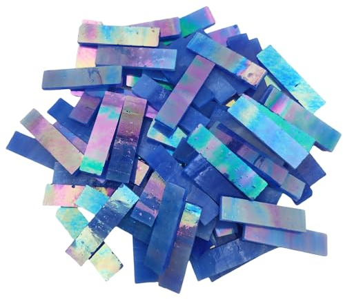4 x 1 cm schillerndes Buntglas-Streifen, 200 ml, handgefertigte Glas-Mosaikfliesen für Bastelarbeiten, Teller, Bilderrahmen, Blumentöpfe, Schmuck und mehr, Mosaik-Dekoration