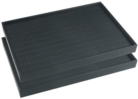 uxcell Set mit 2 stapelbaren PU-Leder-Schmuck-Organizer-Tabletts mit herausnehmbaren Trennwänden für Schubladen, Schmuck-Organizer, Schubladeneinsätze, Ringablage, Schwarz