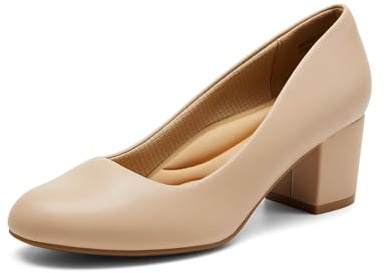 DREAM PAIRS Women's Pumps Low Chunky Block Heel Dress Shoes Closed Round Toe Comfortable Heels,Size 7,Nude-Pu,SDPU2462W