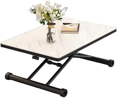 PJGFBYT Couchtisch mit Hebeplatte, lässt sich in einen Esstisch verwandeln, höhenverstellbarer Klapptisch mit Holztischplatte und stabilen Kreuz-Metallbeinen (Größe: 90 x 60 x 10–71 cm, Farbe: B)