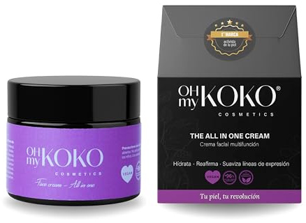 OhMyKoko | Crema Facial Hidratante Antiedad con Bakuchiol Natural | Todo en Uno | Día y Noche | Antiarrugas, Reafirmante, Antimanchas y Redensificante | Vegana, Textura Ligera y Sin Brillos | 40 ml