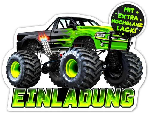 12x Monstertruck EINLADUNGSKARTEN KINDERGEBURTSTAG Junge Mädchen - die Monster Truck PARTY Karten sind die Monstertruck EINLADUNG für Jungen Kinder GEBURTSTAG Auto GEBURTSTAGSPARTY Spielzeug Go-Kart