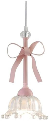 SEMANHUAOZ / Clear Glass Dome Pendant Light | Cute Bow Linear Pendant Lighting with Crown Flower | Nordic Modern Chandelier for Girls Bedroom, Dining Room Table, Kitchen Island, Nursery, Kids Room