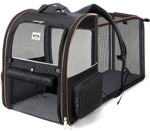 Lekesky Large Expandable Cat Carrier Backpack for Dogs & Cats Up to 25 Lbs | Pet Carrier Backpack, Fits Medium Cats & Small Dogs, Size XL, Black