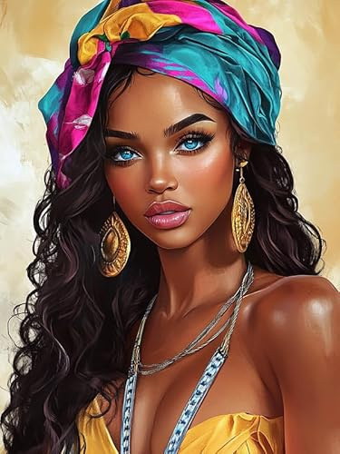 MOMAKA DIY Diamond Painting Mujer Negra Africana, 5D Kits de Pintura de Diamantes Hermoso, Bordado Pintura de Diamantes de Imitación Punto de Cruz por Números para Decoración de Pared Hogar 30x40 cm