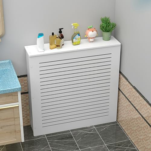 Heizkörperverkleidung,Wärmepumpe Verkleidung Klima Sichtschutz,MDF Heizkörperverkleidung,Regal über Heizkörper,Lamellen-Design,für Zuhause für Schlafzimmer, Wohnzimmer, Badezimmer(L60*H60*T15CM/24*24*