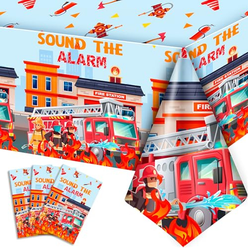 Feuerwehrmann Tischdecken, 3 Pcs Fireman Party Tischdecke Set - Feuerwehrauto Tischdecke, Fireman Party Tischdecke & Feuerwehr Geburtstag Deko Tischdecken für Feuerwehr Deko Kindergeburtstag
