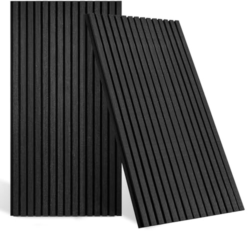 DOLLAR BOSS Holzpaneele für Wände, Akustikwandpaneele, 120 x 60 cm, 2 Stück, schallabsorbierende Holzlamellen, dekorative 3D-Wandpaneele, moderne Wanddekoration für Büro, Schlafzimmer, Küche, Schwarz