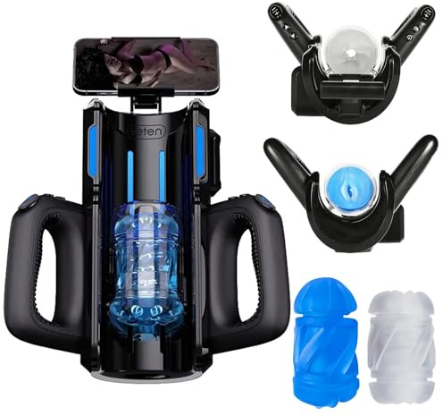 Masturvatore Per Uomo - Leten Cannon King Pro Masturbtore Per Pene Automatico Sex Machine Toy Con 10 Spinte + Doppie Maniglie + Supporto Per Telefono + Maniche (1 Vagina, 1 Ano), Masturbatori Maschili