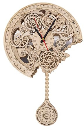 Gueiddi 3D Holzpuzzle Erwachsene Uhr, Mechanischer Modellbausatz Wanduhr aus Holz Steampunk Deko DIY Bastelset, Holzbausatz für Erwachsene, Kreatives Geschenk & Modellbau Hobby (Uhr)